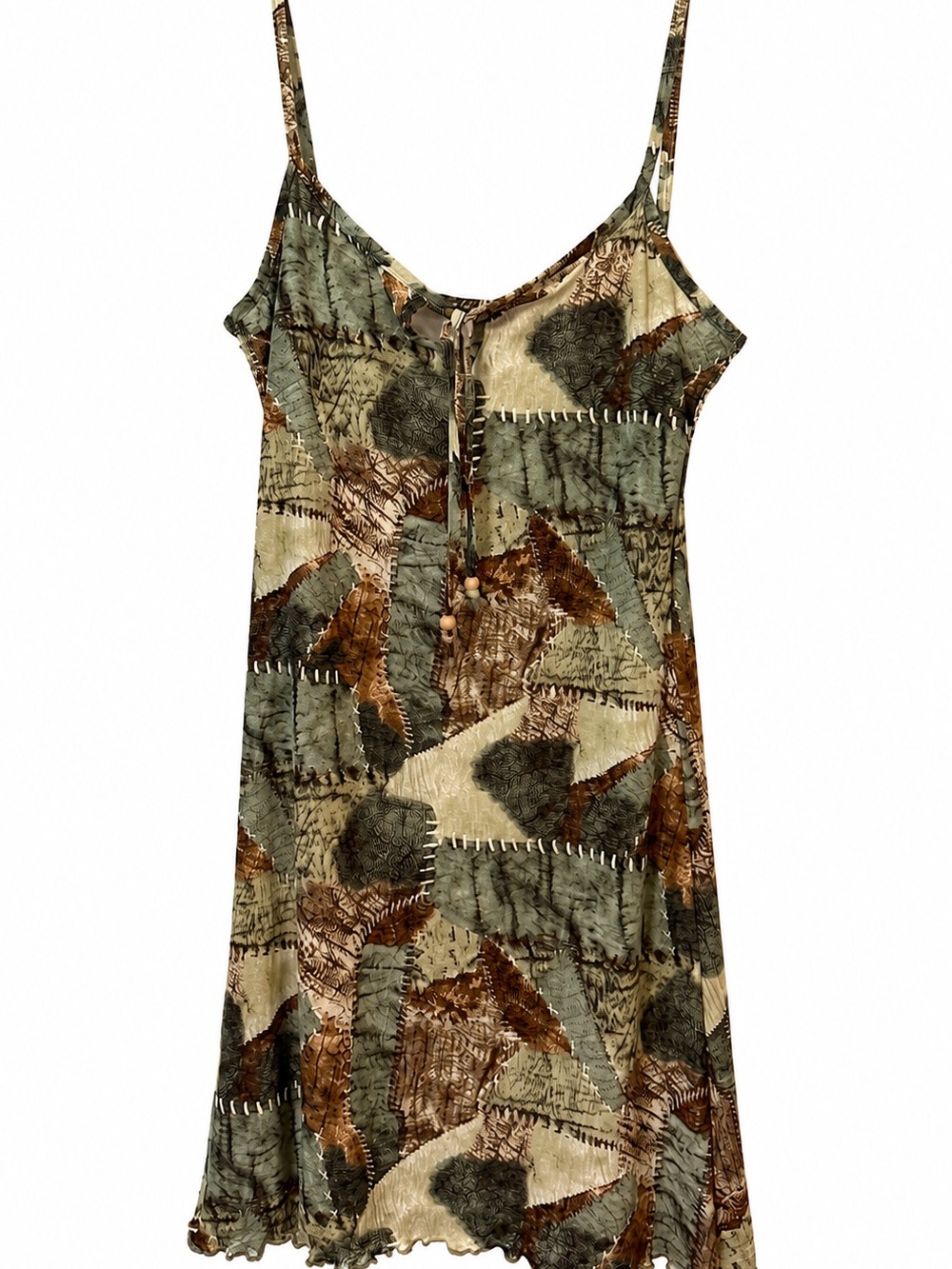 Vintage GIN TONIC Y2K Mesh Patchwork Slip Dress Earth Tone